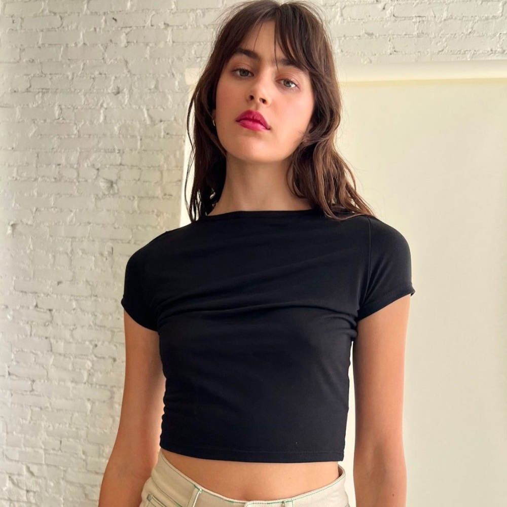 NWT Lisa Says Gah Alex Tee Shirt Crop Top Nero Black XS S